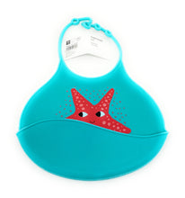 Load image into Gallery viewer, Blue Silicone baby bib with a star