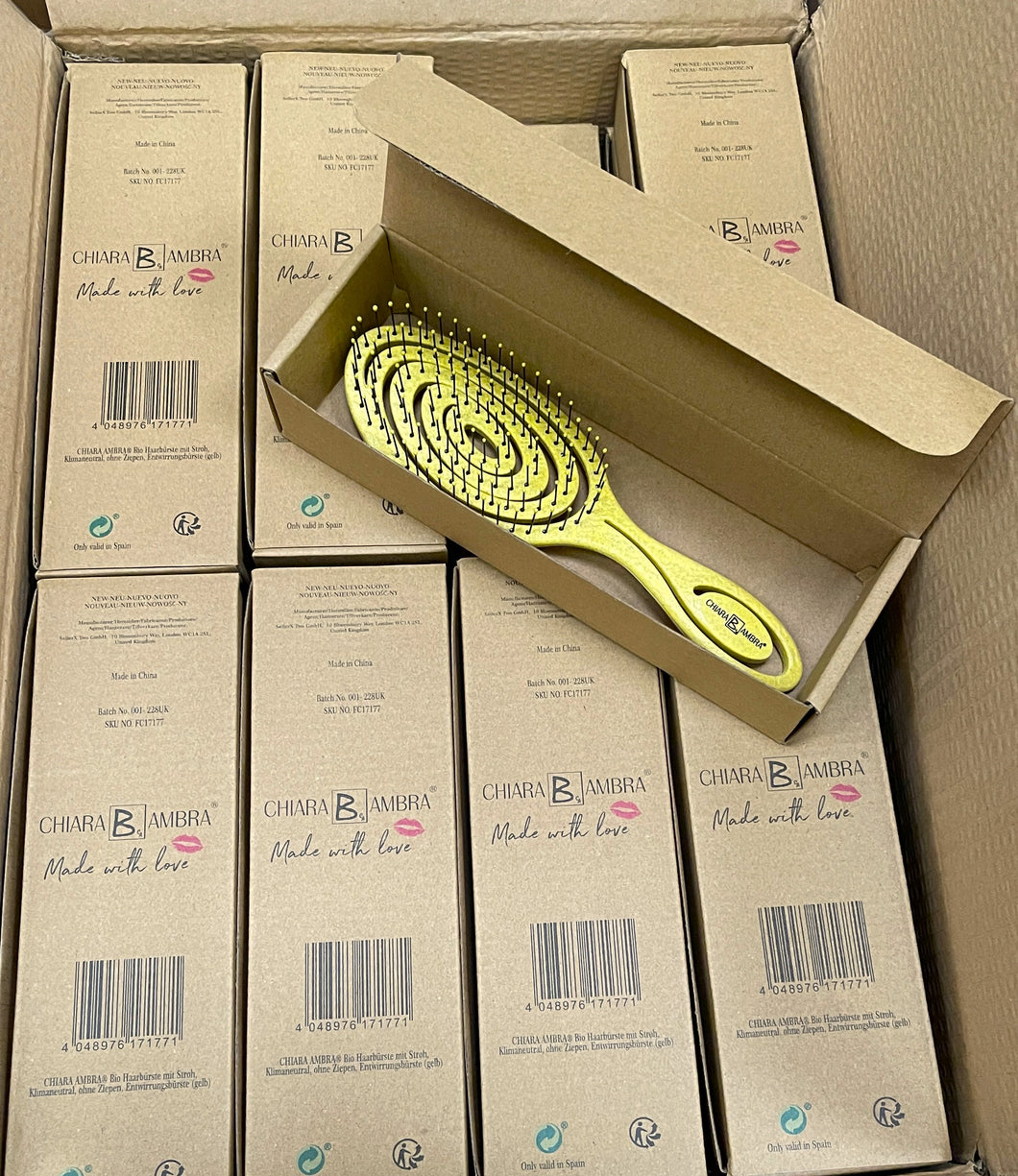 Wholesale Lot 40 x CHIARA AMBRA Detangling Hair Brushes - Yellow 